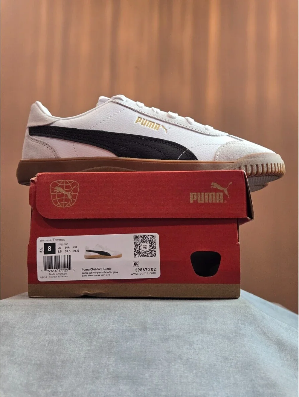 PUMA Club 5v5 Suede - White / Black / Gray (398670-02) Women's 8 NEW